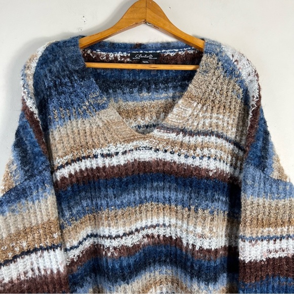 Charlie B Women’s Striped V-neck Sweater Boxy Oversized Sz XL Multi Colour Wool - Picture 7 of 10